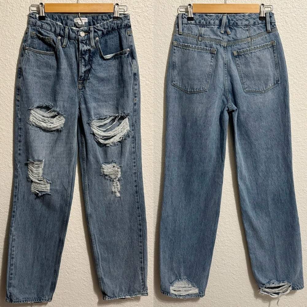 Good American Light Wash High Waist Distressed Straight Leg Jeans Women’s 0